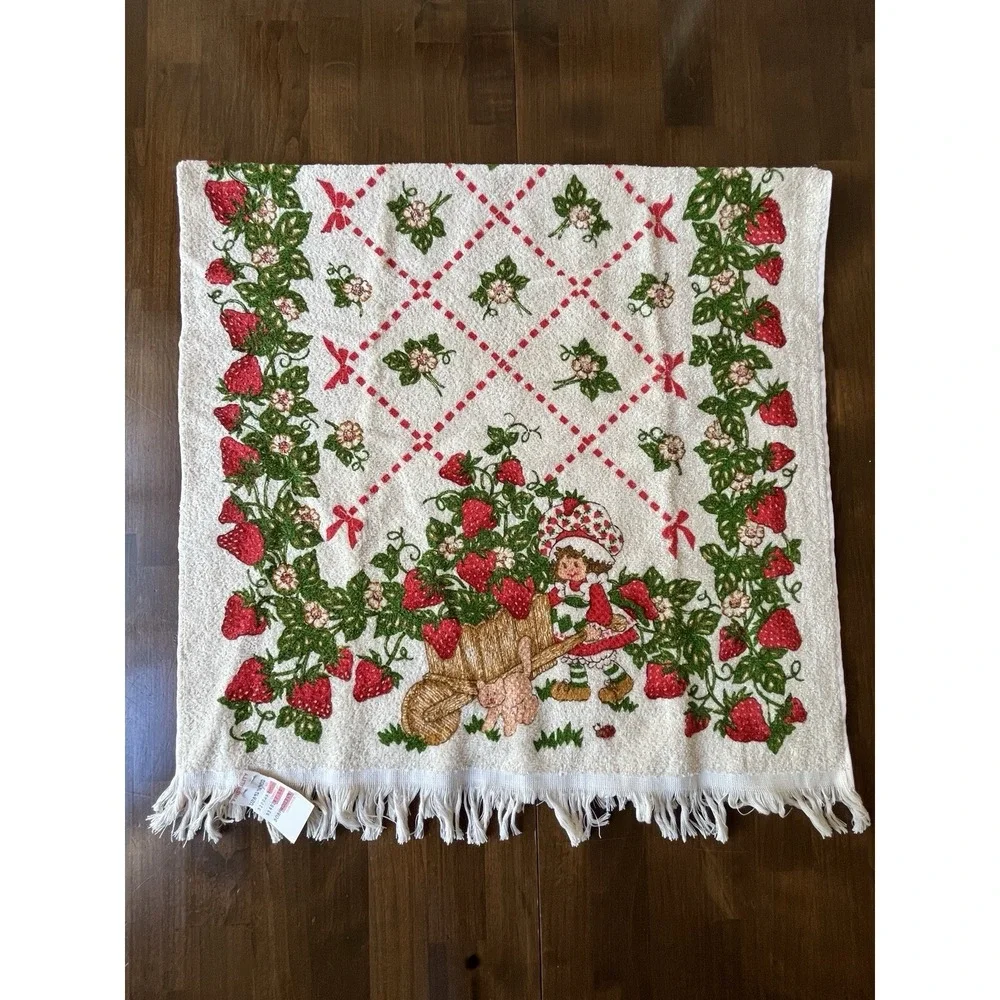Vtg TAN Strawberry Shortcake 4 Washcloths & 1 Bath Towel 1980 NWT *READ DESC*